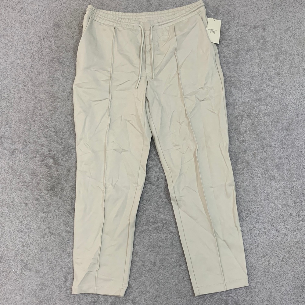 NWT Alfani Men's L Athleisure Tapered Pants Stone Wall Beige Rayon